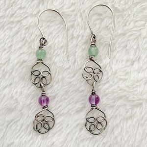 Handcrafted Sterling Silver Celtic Knot Earrings | Amethyst & Green Aventurine